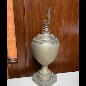 Vintage Oriental Accent pewter metal urn/vase with lid